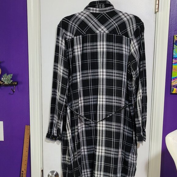 SOFT & COZY BLACK WHITE PLAID FLANNEL SHIRT DRESS 100% COTTON EUC xXL - Picture 4 of 8